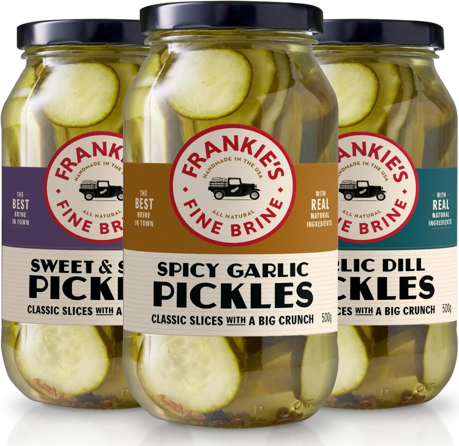 Frankie'S Fine Brine - 3 Pack Spicy Classic Pickles Set - Spicy Garlic, Sweet & Spicy Pickles & Garlic Dill - Assorted Pickle Variety Pack, 3 X 500G Jars image number 2