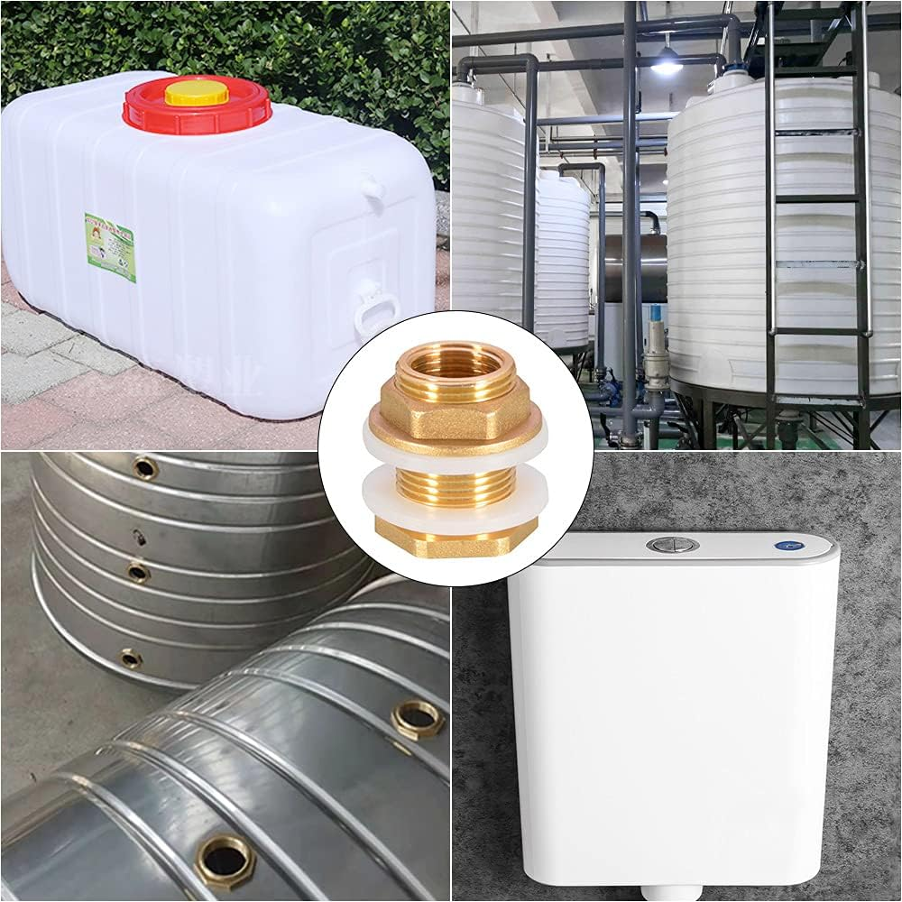 2 Pieces Water Tank Connector 3/4 Inch Premium Brass Rain Barrel Feed-Through + 2X Rubber Seals Ra-In Barrel Connector Water Butt Grommet for Rain Barrel Wa-Ter Butt Barrel image number 5