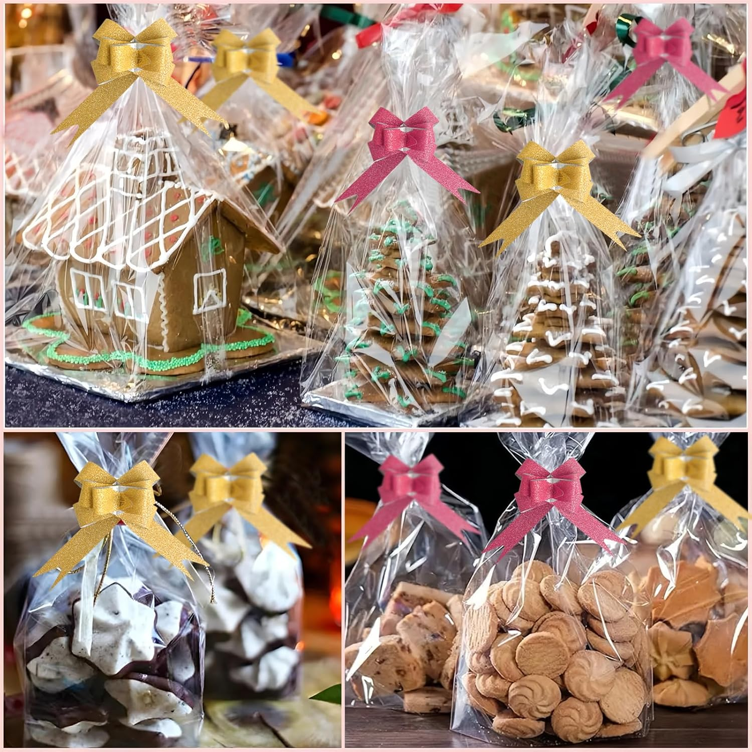 ZCOINS Clear Cellophane Wrap Rolls 40Cm X 30M (1.3Ft X 98.5Ft) and Shiny Pull Bows Packaging Sets, 2.5 Mil Transparent Crystal Clear Cellophane Wrapping Paper for Hampers, Gifts, Toys, Arts & Crafts, Florist Flowers, Treats Wrapping image number 4