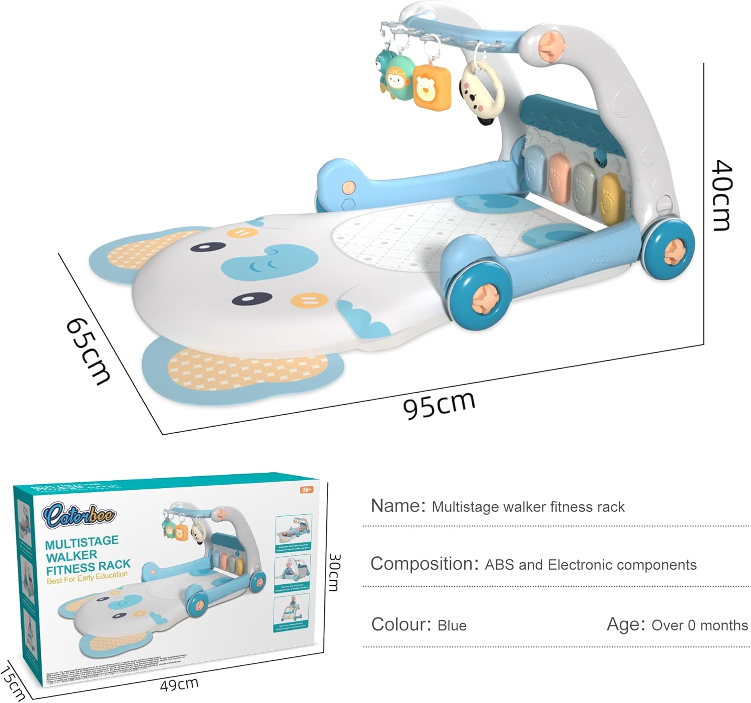 Baby Piano Play Mat & Standing Toy with Musicial and Light (2 in 1) (Blue) image number 6