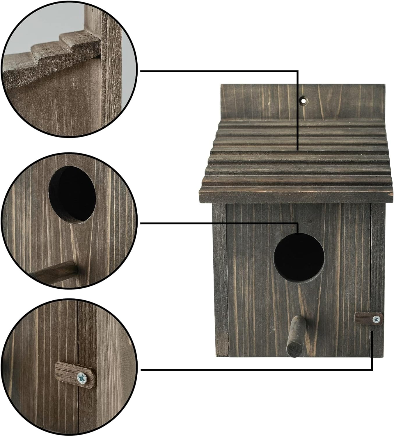 Wood Bird Houses for Outside, with Pole Wooden Bird House, Bird Houses for outside Clearance, Garden Country Cottages (Black) - White image number 4