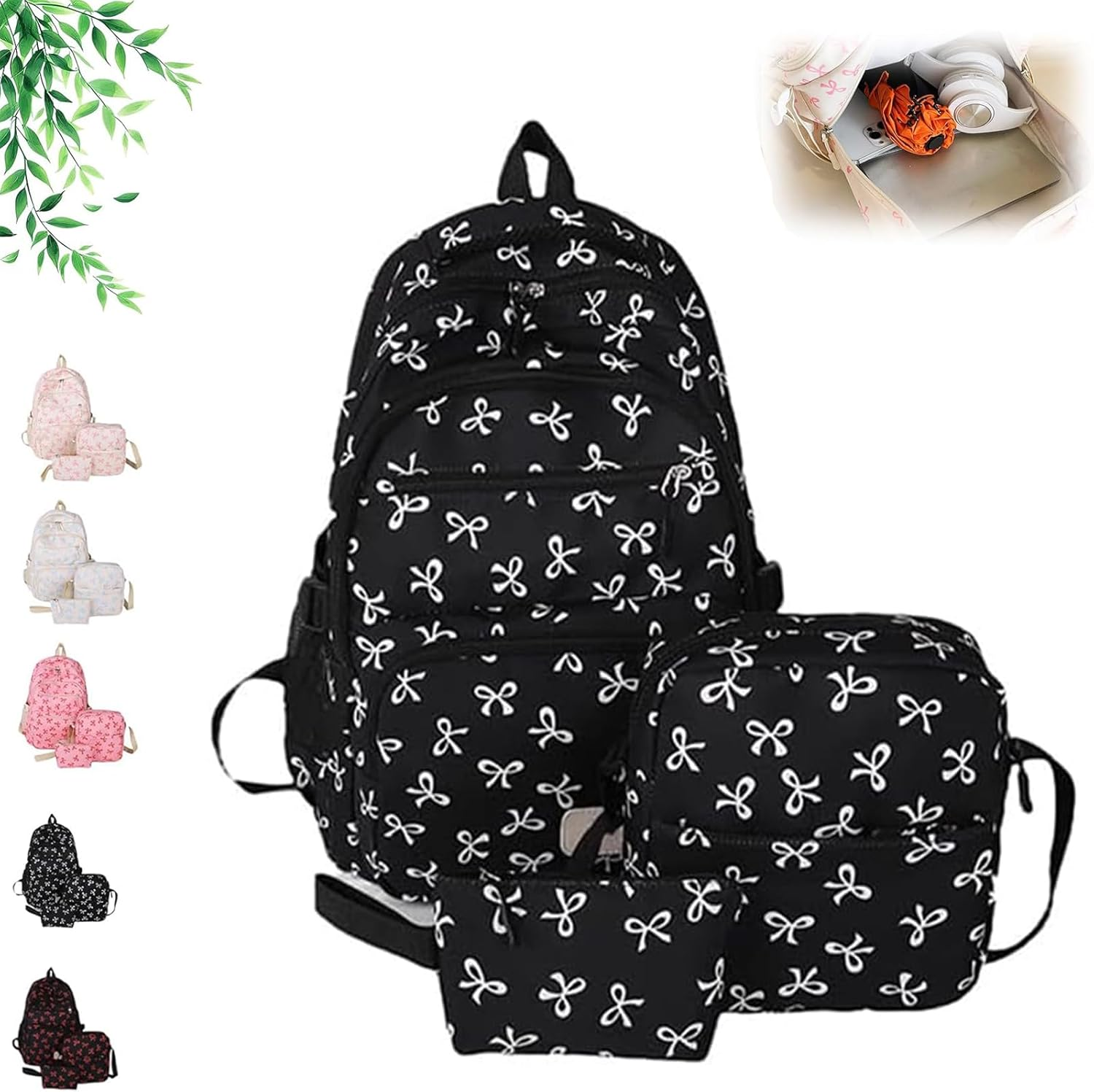 Bow Backpack 3PCS Set Coquette Nylon Backpack Cute, Kawaii Bow Backpacks, Fashion Travel Daypack, for Travel Daily & School