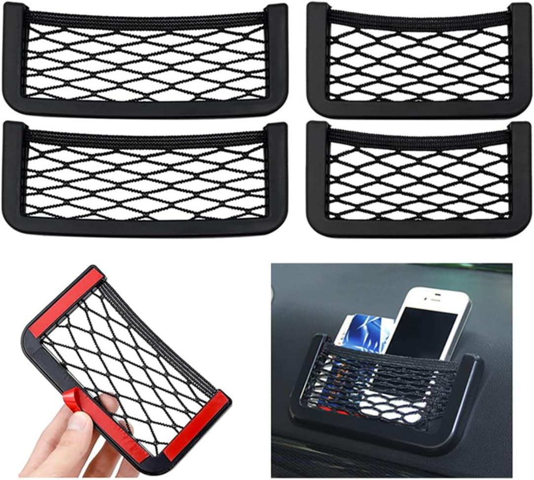 4 Pack Car Net Pocket, Car Storage String Bag Net Pocket, Seat Side Back Netting Pouch, for Phones, Cards(20 X9 Cm)(Black) image number 4