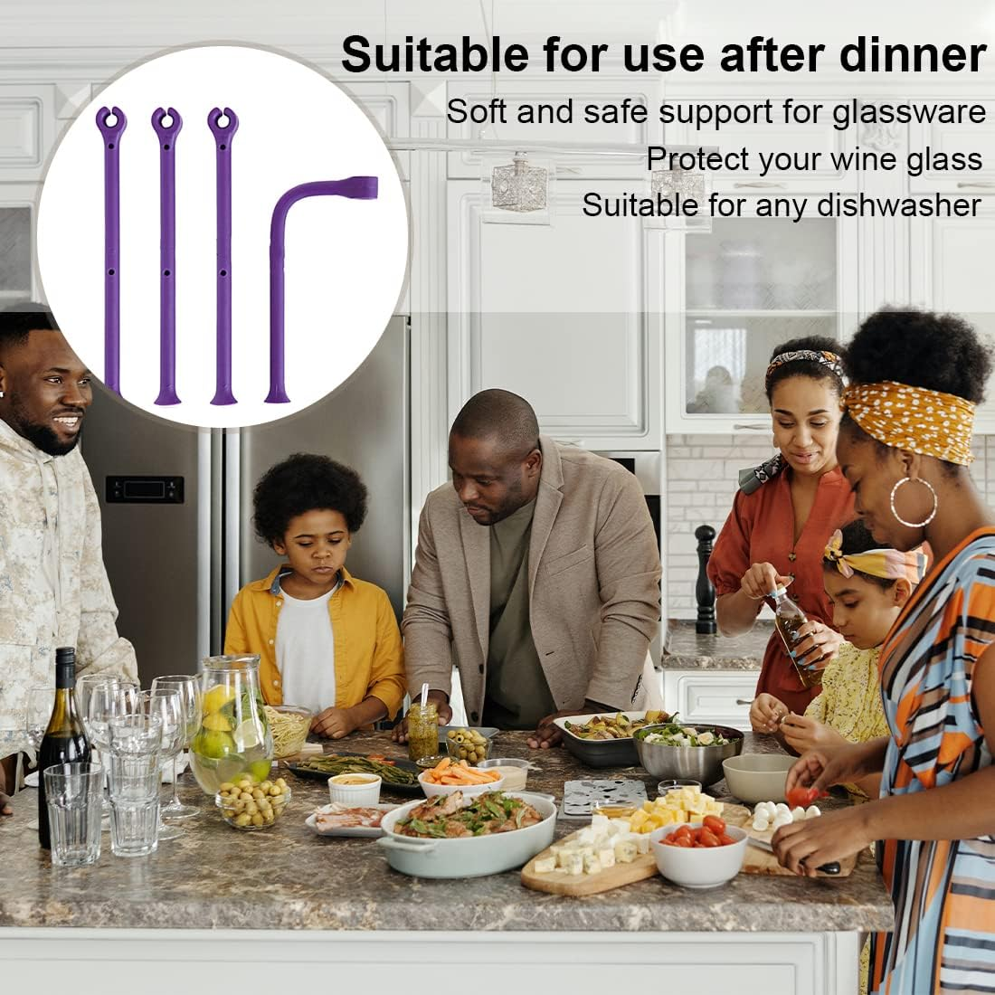 IUDWCG - 4 Pieces Wine Glass Holder, Dishwasher Glass Holder, Silicone Glass Holder, Dishwasher, Safe Cleaning Long Glass, Wine Glass Holder, Silicone Trough Protection, Purple image number 3