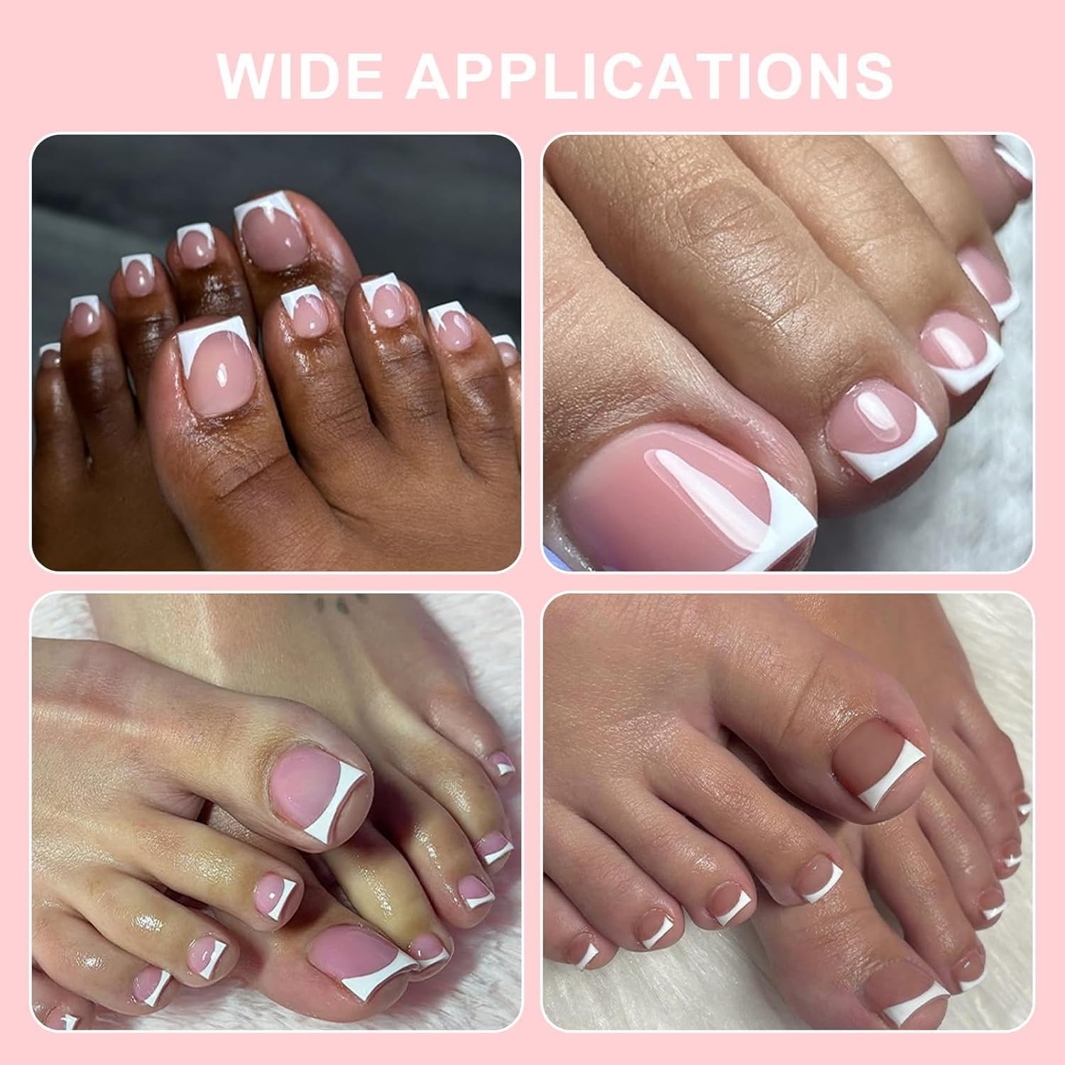 Toe Nail Tips Press on French Fake Short Toe Tips, 150Pcs Tip Toe Nail Press Ons, Square round Acrylic Press on Toenails, 15 Sizes French Wearable Full Cover Fake Toenails(Baby Pink)