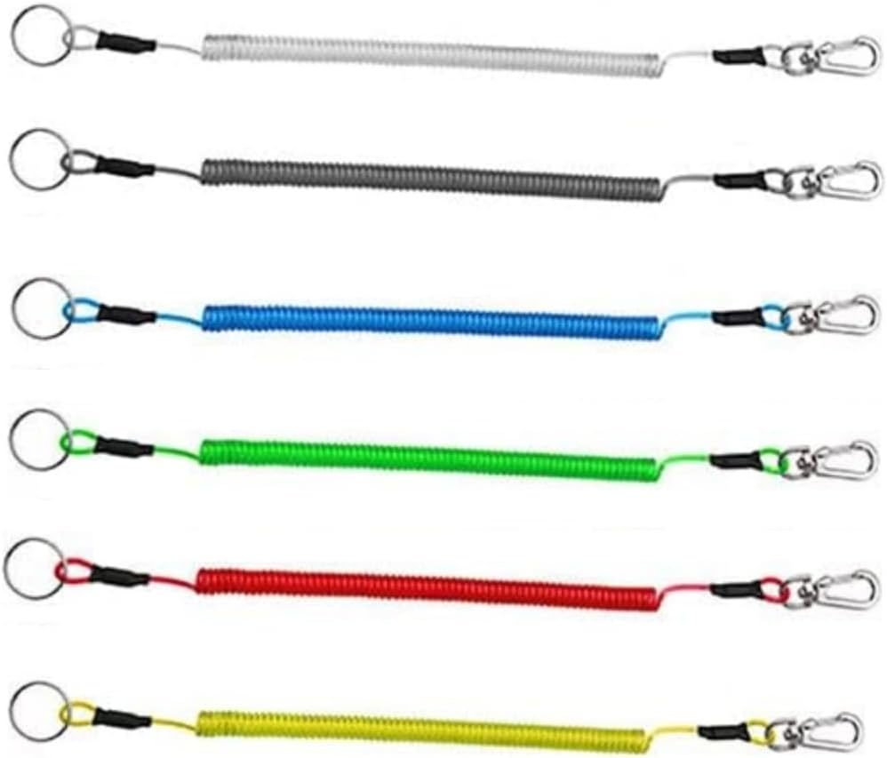 6PCS Coiled Fishing Tools Lanyard Retractable Safty Tethers，Safety Rope,Fishing Lanyards Boating Ropes，Lobster 47.2 Inches Max Stretch image number 2