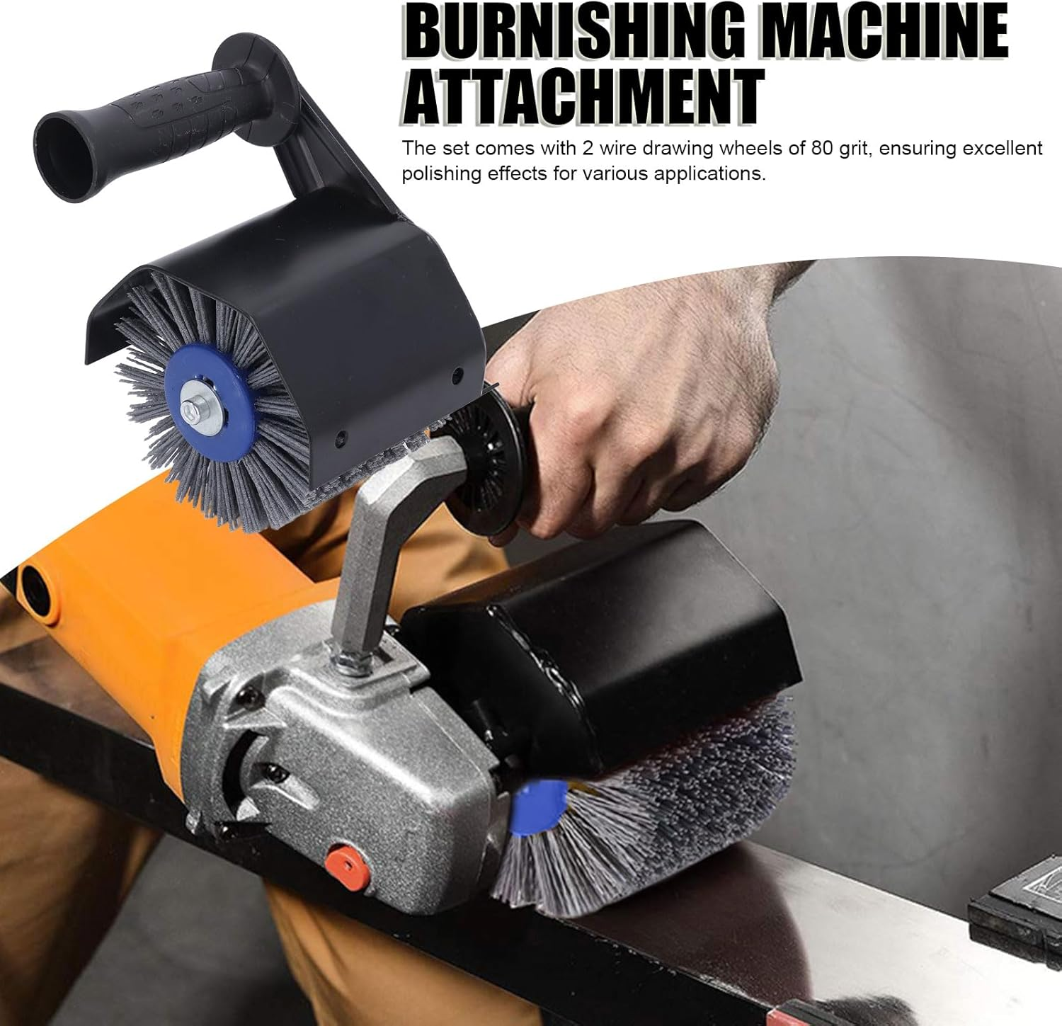 Burnishing Polishing Machine Kit, 80 Grit Electric Sander Polisher Angle Grinder Attachment with 2 Polishing Wheels, M14 Handheld Metal Burnishing Machine for Wood Metal Grinding image number 6