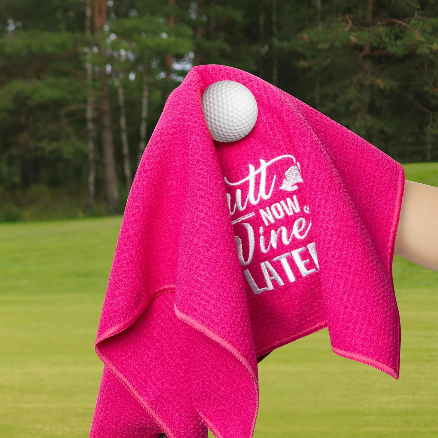 R HORSE 2Pcs Funny Golf Towel Gifts for Women, Embroidered Pink White Golf Towel for Golf Bags with Clip, Women Golf Accessories Christmas Birthday Gift for Mother Girlfriend Women Golf Fan Golfer image number 3