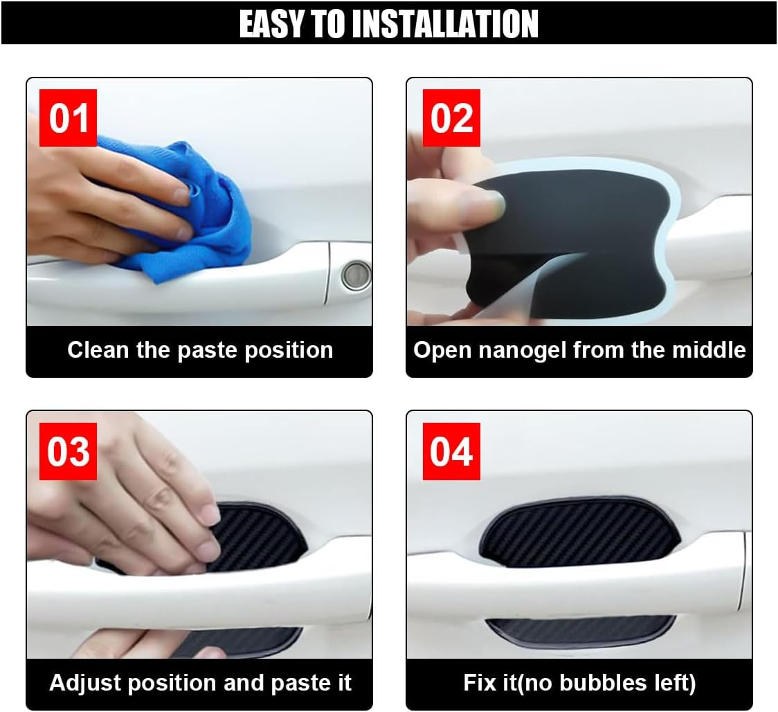 4PCS Car Door Handle Cup Scratch Protectors, TPU Carbon Fiber 3D Sticker, Paint Cover Guard Pad, Universal Protective Film for Most Cars (Large) image number 6