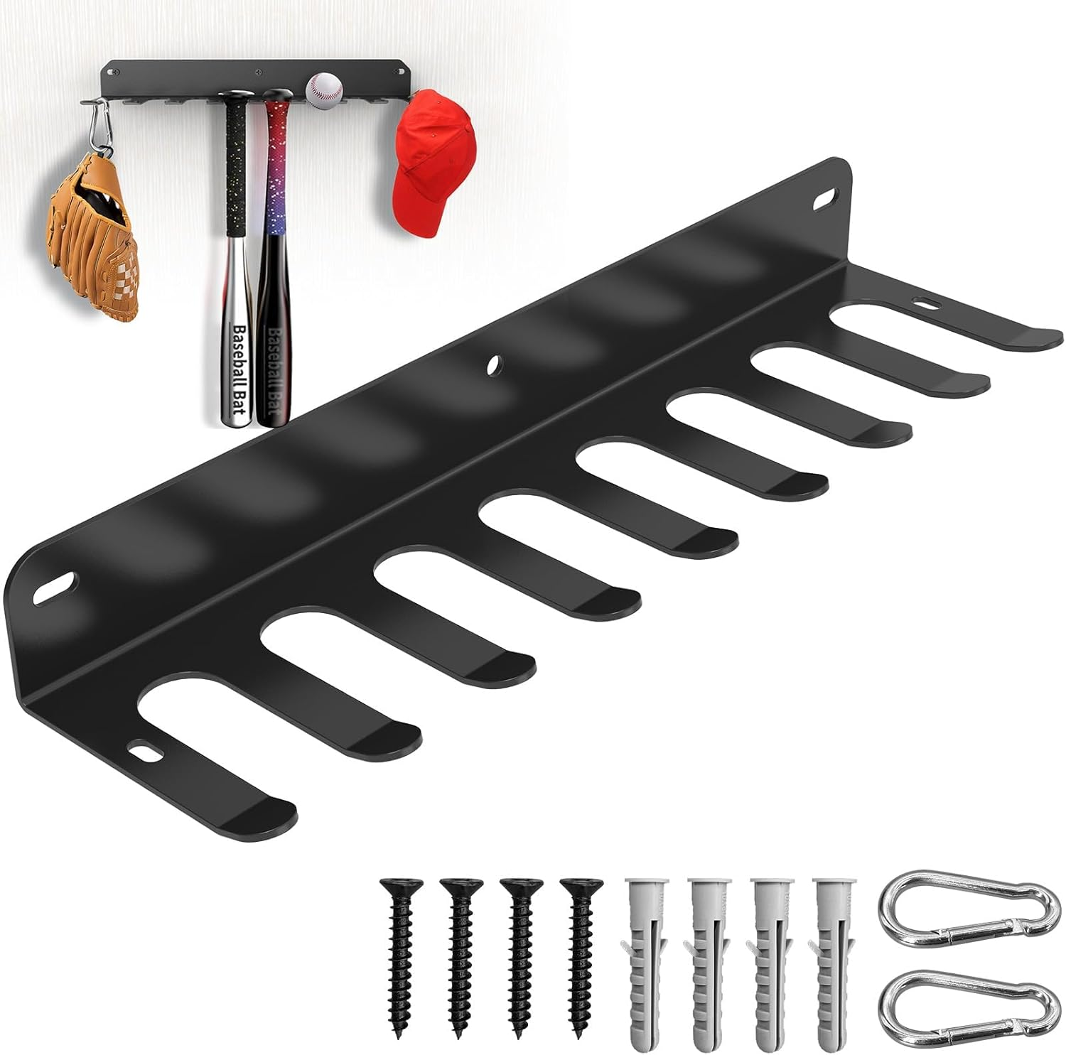 Cozioz Baseball Bat Rack Wall Mount &ndash; Holds 16 Bats, Sports Equipment Organizer with Heavy Duty Hooks for Gym, Garage, Gloves, Bags, Barbells &ndash; Black image number 3