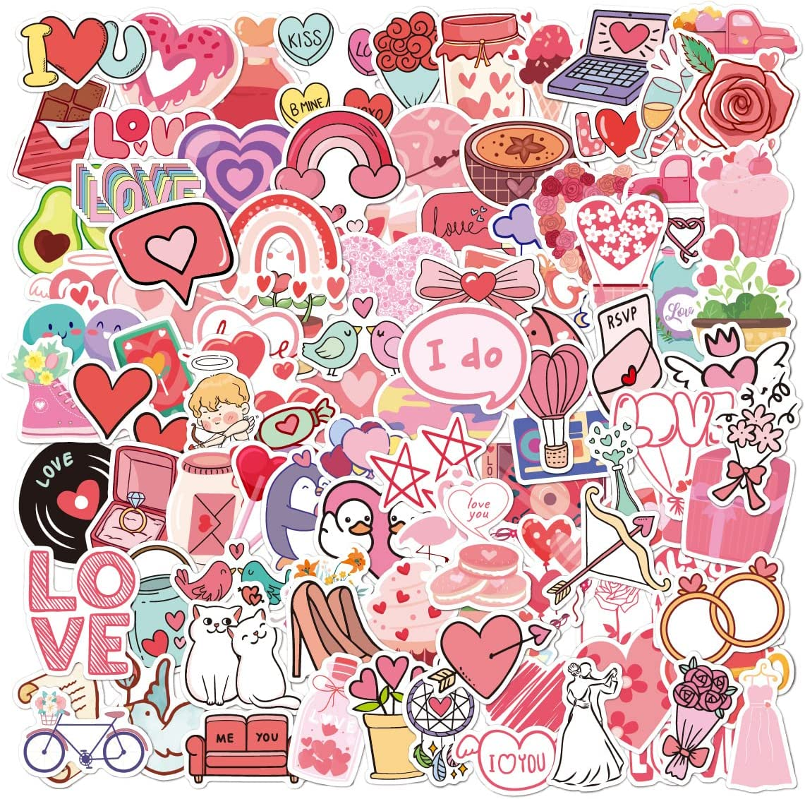 100 Pcs Love Stickers for Envelopes Scrapbooking Phone Wall Envelops Water Bottles Laptop Wedding Car Window, Vinyl Waterproof Love Valentine'S Day Stickers Decal for Gift. image number 2