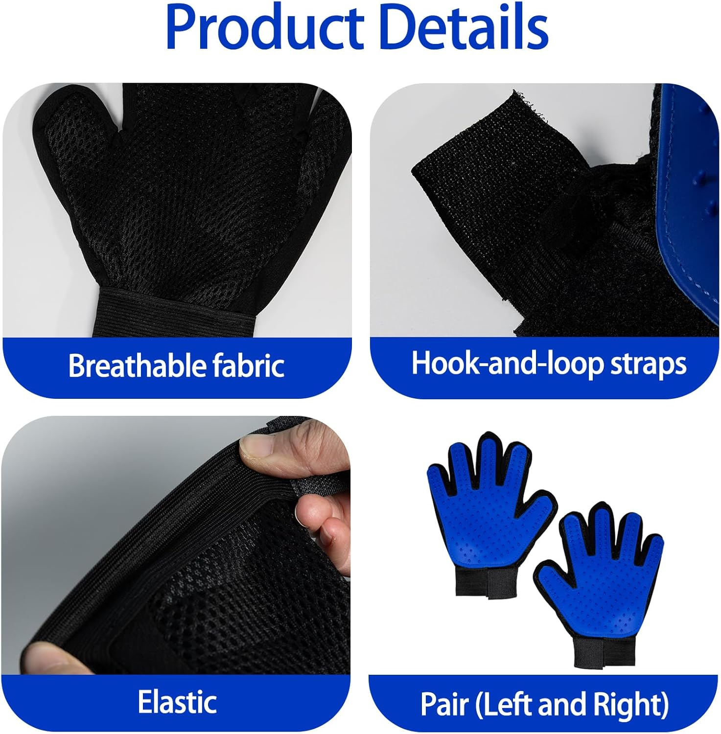 2 Pcs Large Cat Hair Remover Glove for Cats Dogs, Pet Hair Remover Gloves for Cat Grooming Dog Deshedding Home Cleaning, Cats Grooming Bush for Pets Owner or Multi-Pet Household (Blue) image number 1