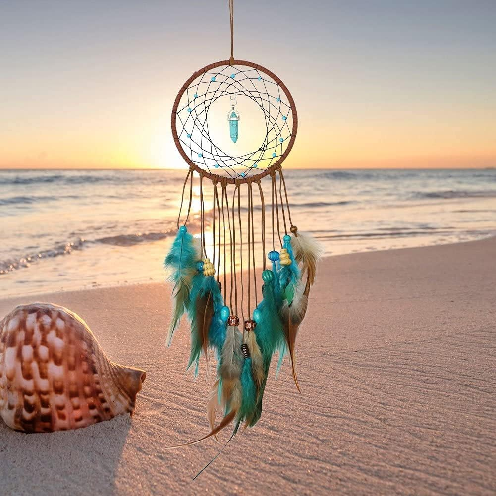 Dream Catcher Handmade Turquoise Dreamcatcher with Feathers Wall Hanging Decorations for Car Kids Room Ornament Blue image number 6