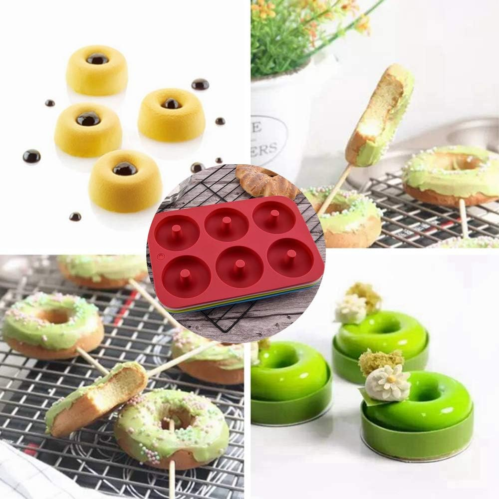 Silicone Donut Molds, 2 Pack Silicon Doughnut Mould, 6 Cavity Non-Stick Safe Silicone Donut Baking Pan for Cake Biscuit Bagels Muffins-Blue, Red image number 4