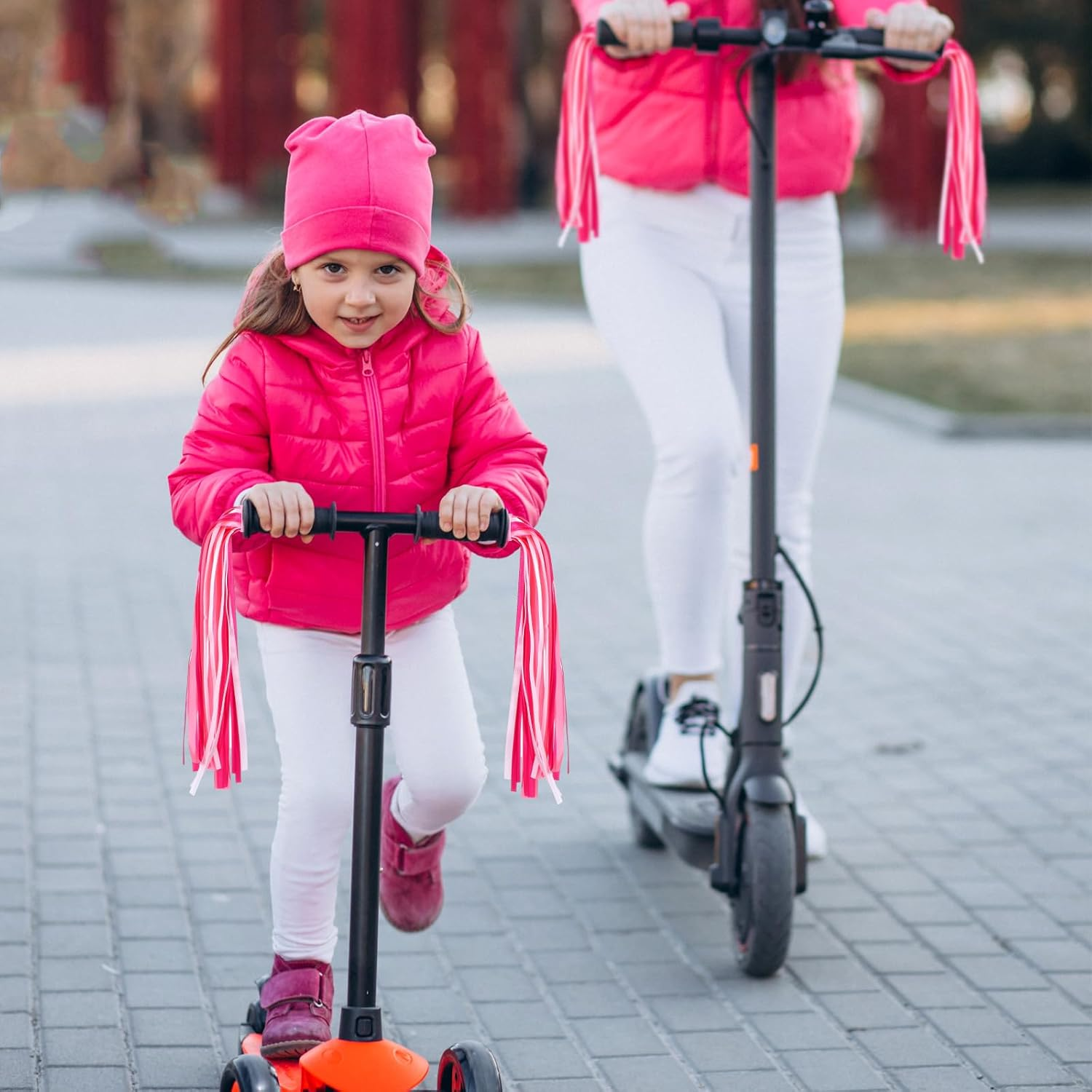 Bicycle Handlebar Streamers Colorful Tassels Ribbon Streamers Bike Decorations Polyester Material Scooter Bicycle Tricycle Handle Grips Accessories for Young Riders Pink image number 3