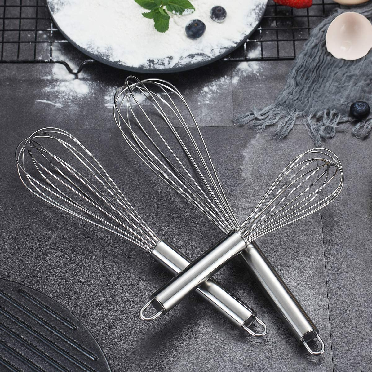 Berglander 3 Pack Stainless Steel Whisks 8",10",12", Wire Whisk Set Kitchen Whisk (Pack of 3) image number 2