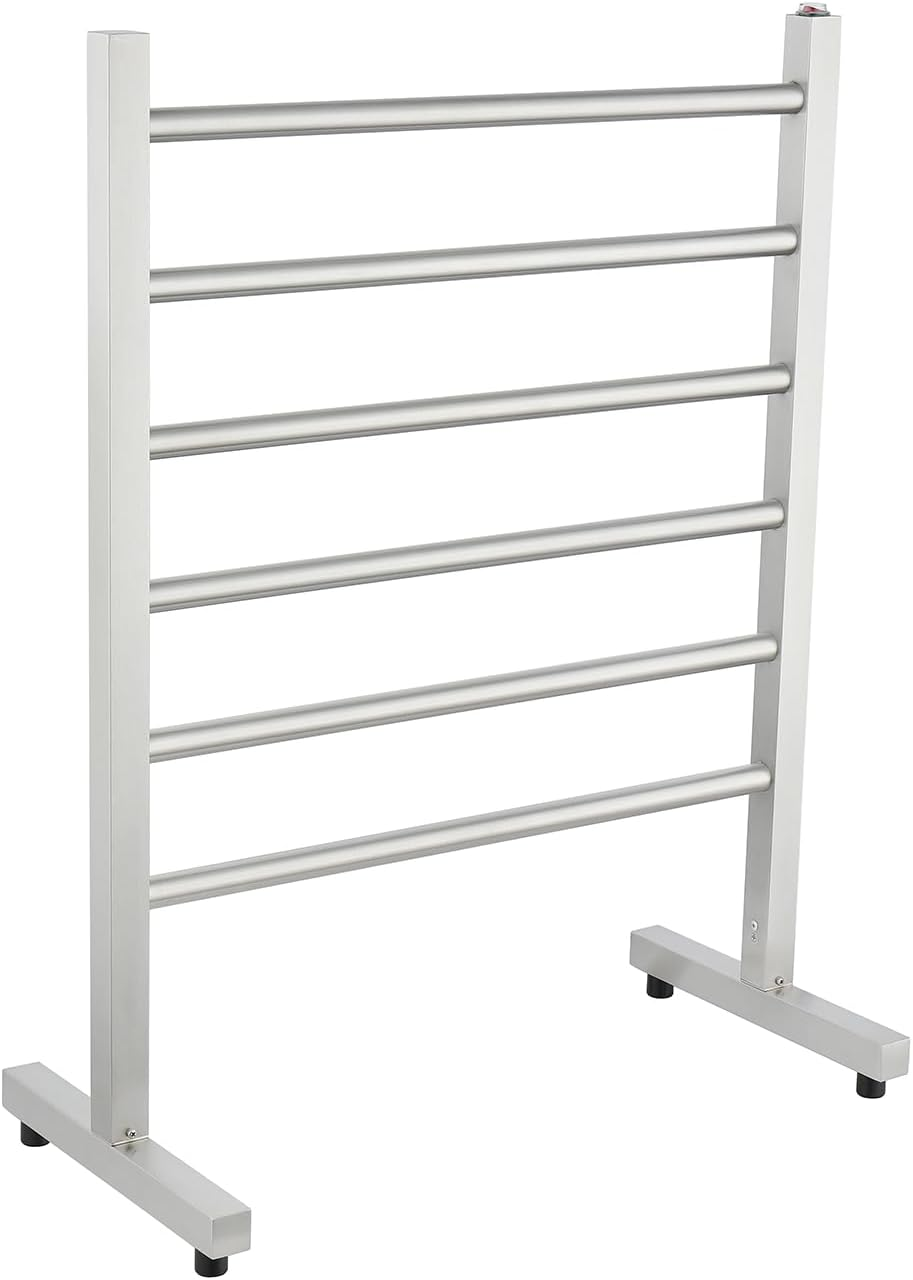Decaura 6-Bar Freestanding Heated Towel Rail, Electric Towel Warmer with Square Tube Design, IP55 Waterproof, Stainless Steel, 600Wx795Hx300D Mm