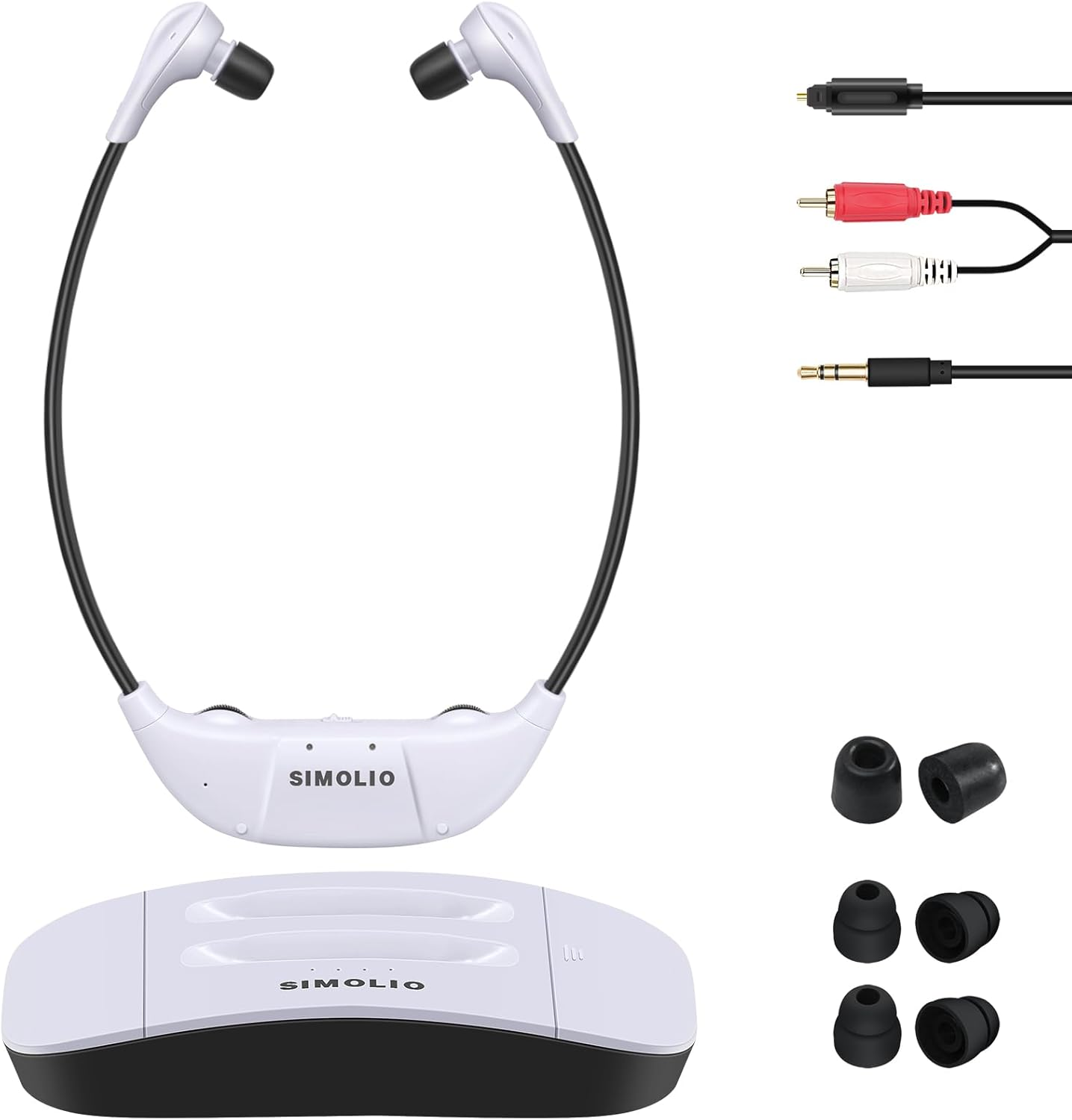 SIMOLIO TV Headphones Wireless for Seniors with Hearing Impairment, 2.4Ghz Delay-Free In-Ear TV Headphones, Opt/Rca/3.5 Mm Compatible, Balance Control, Stereo/Mono, Replacement Battery image number 4