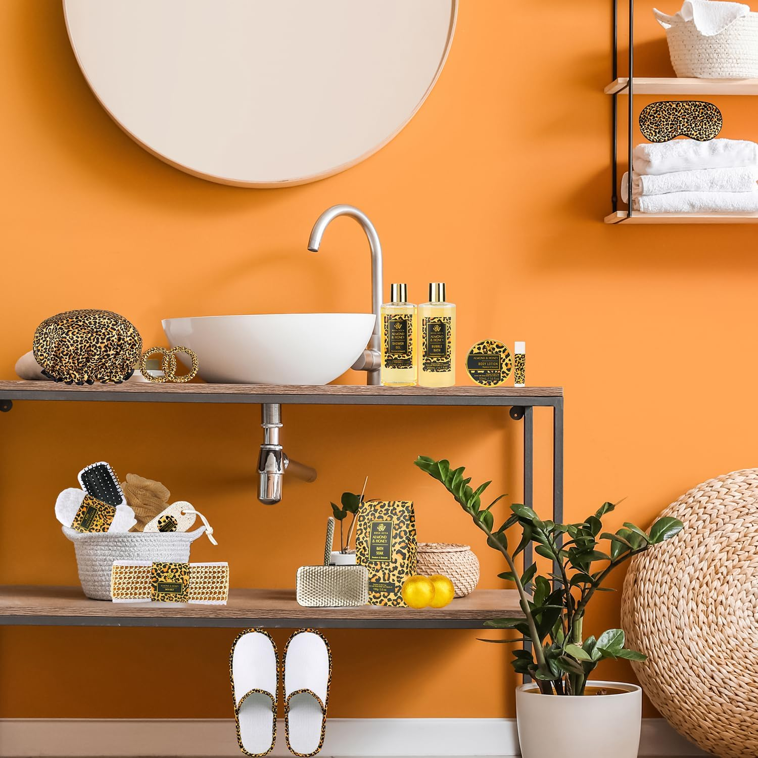 Bath Gift Set for Women, XXL 20 Pcs Skin Care Set Leopard, Slef Care Gifts Set , Mother'S Day, Valentine, Birthday, Christmas, Home Spa Kits with Shower Gel, Body Lotion, Shower Cap, Manicure Set image number 2