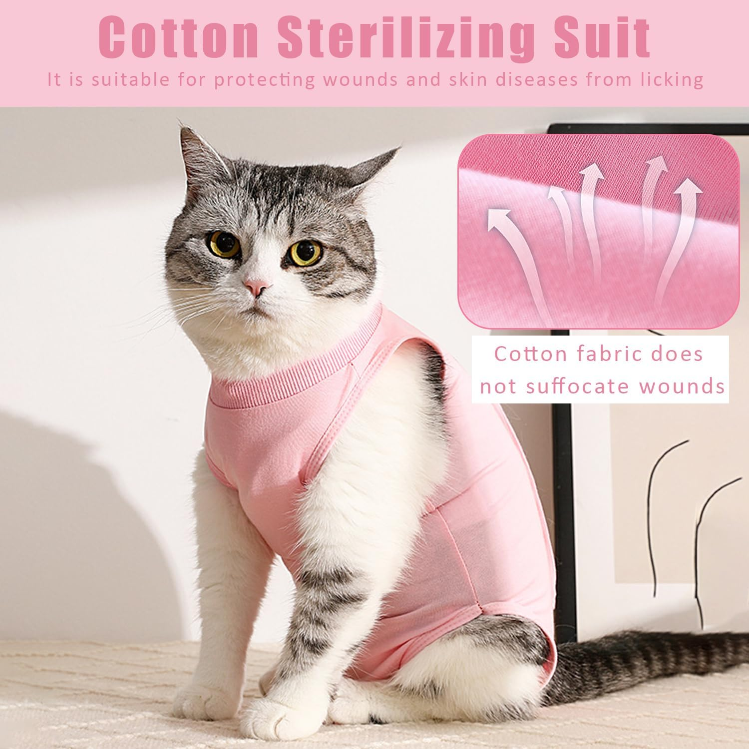 1 PCS Cat Recovery Suit Post Surgery, Kitten Recovery Suits after Spay, Pet Surgical Spay Shirt, anti Licking Pajama Suit after Spay, for Abdominal Wounds or Skin Diseases-Pink (L)