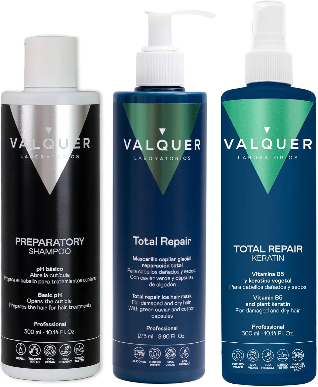 Valquer Damaged Hair Repair Treatment - Pack of Preparation Shampoo + Keratin + Ice Hair Mask - Repair Pack for Strongly Damaged Hair image number 6
