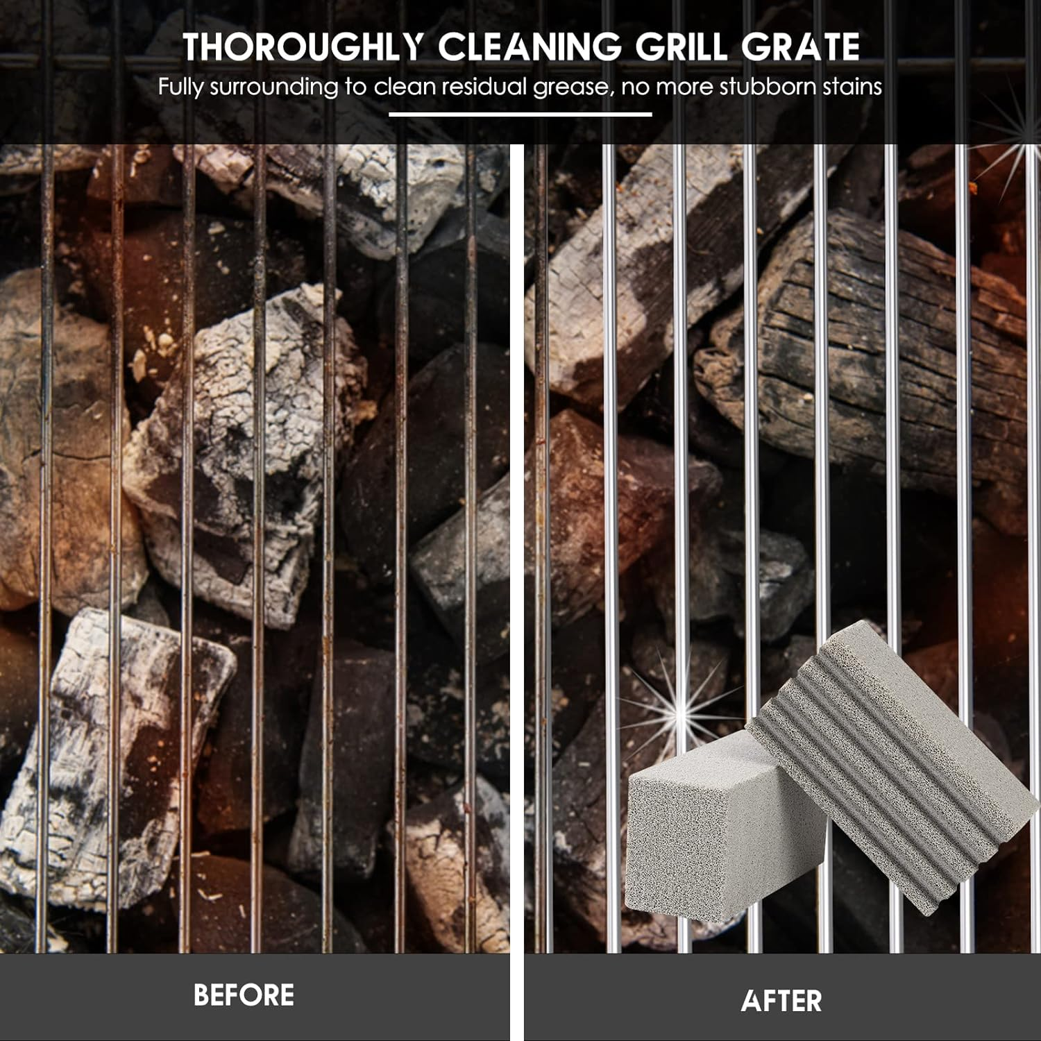 Blackstone Griddle Cleaning Brick Block Heavy Duty Grill Cleaning Stone Bricks Non Scratch Flat Top Seasoning Stone Griddle Scrubber Cleaner Remove Greases Stains Residue -3 Pack with Handle image number 4