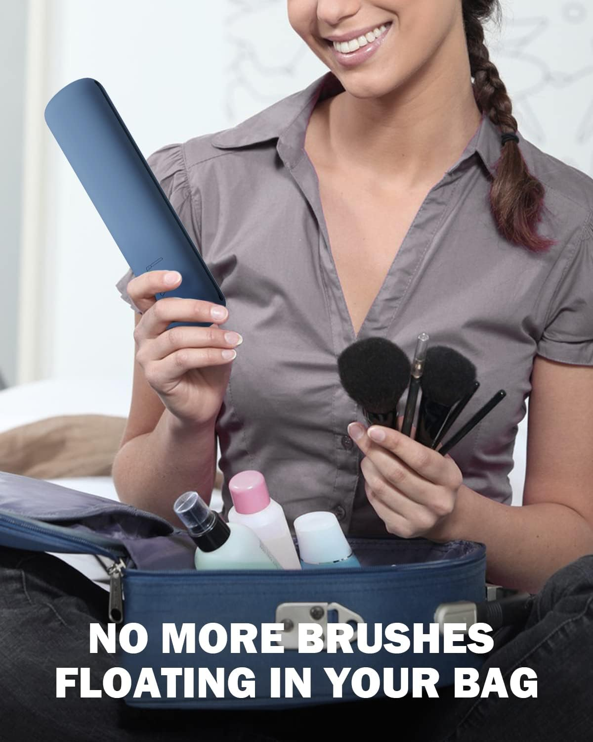 BEZOX Travel Makeup Brush Holder with Strong Magnetic Buckle, Silicone Make up Brush Pouch Case, Cosmetic Brush Mini Bag - Blue image number 4