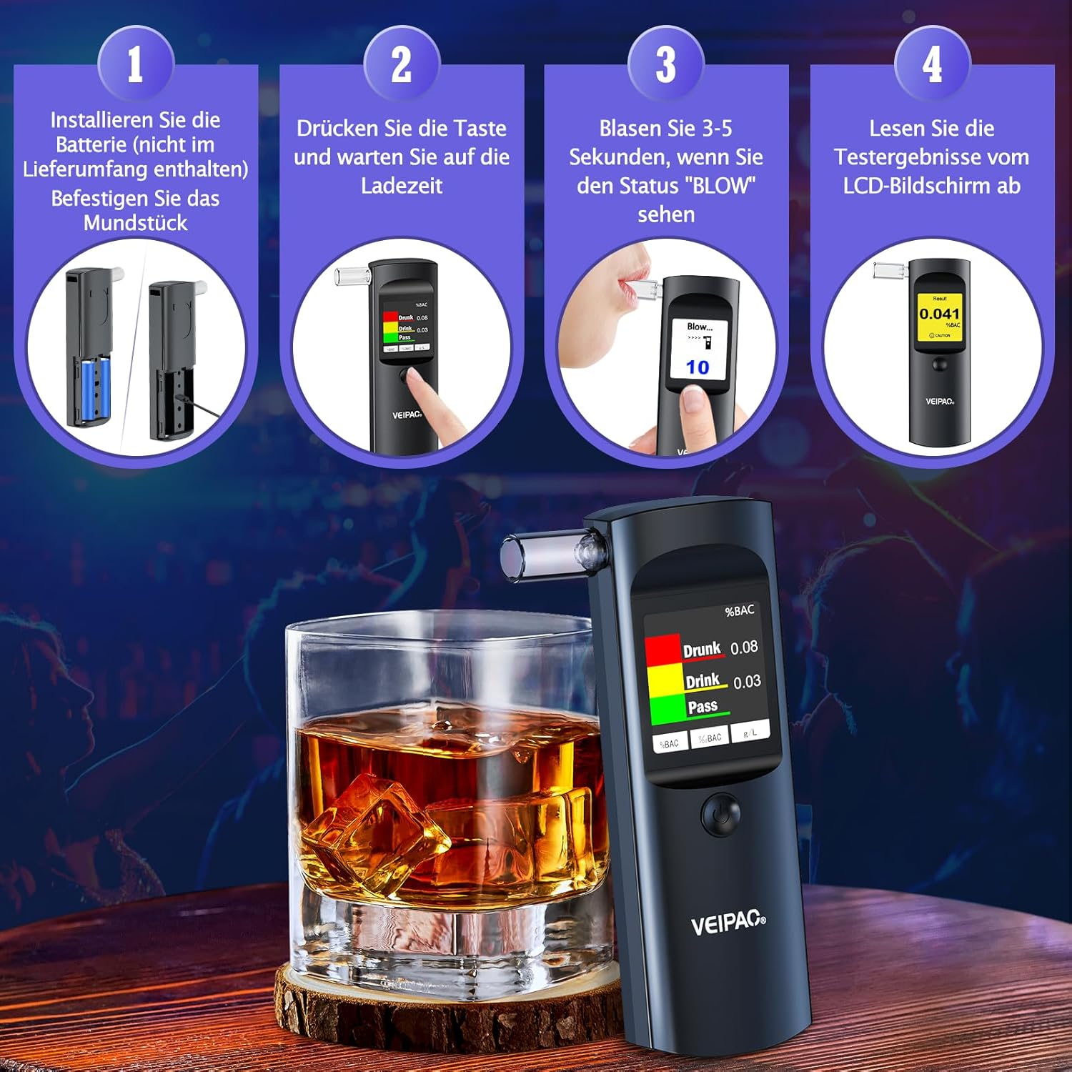 Breathalyzer Portable Alcohol Tester Breathalysers: Portable Breathalyser with 11 Mouthpieces - Digital LCD Screen Alcohol Test Kit High Accuracy for Home Personal Professional Use