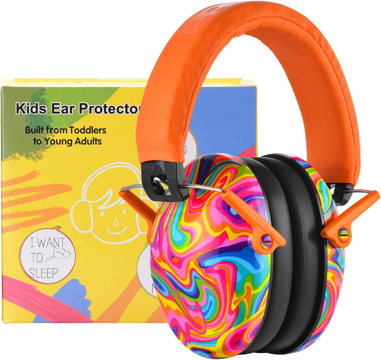 PROHEAR 032 Kids Ear Protection - Noise Cancelling Headphones Ear Muffs for Autism, Toddlers, Children - Orange - Firework Pattern image number 6