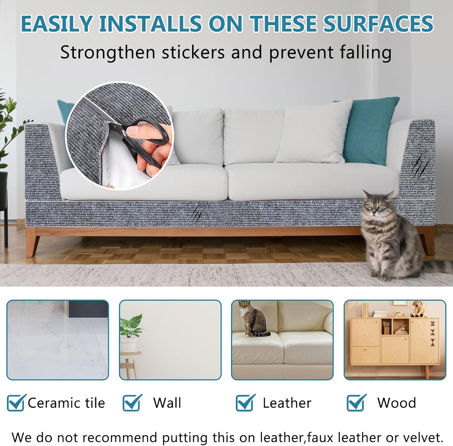 Cat Scratching Mat, 40 X 200 Cm, Self-Adhesive Scratching Mat, Cat Wall Scratching Mat, Cat Wall Scratch Protection, Sofa Cat, for Couch, Sofa, DIY Scratching Post, Climbing Pad image number 3