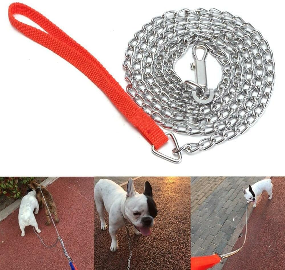 1 Pcs Red Nylon Leash Dog Chain Chew Dog Chain Metal Dog Leash Training Dog Lead Chain Padded Handle Training Dog Chain for Small Medium Large Dogs Training Walking(Red) image number 3