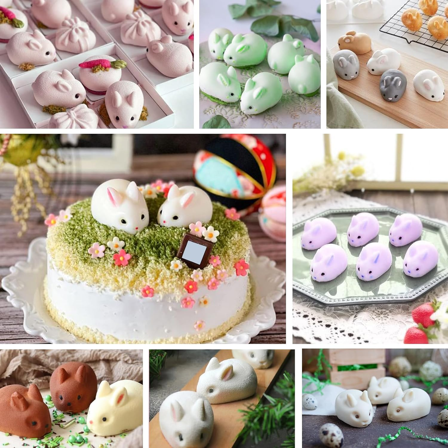 Newmemo 6 Cavity 3D Easter Silicone Bunny Chocolate Mold, Silicone Rabbit Mold, Easter Rabbit Bunny Baking Mould for Mousse Cake Pudding Jelly Dessert Fondant Cheesecake Soap Ice Tray - White image number 4