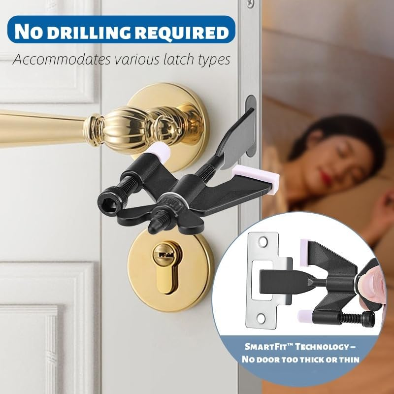 Suytvenxau Upgraded Portable Door Lock - 304 Stainless Steel Hotel Door Safety Lock for Home Security, Door Hardware & Locks for Travel, Hotel, Apartment, College - Extra Secure Lock W/Bag, Black image number 6