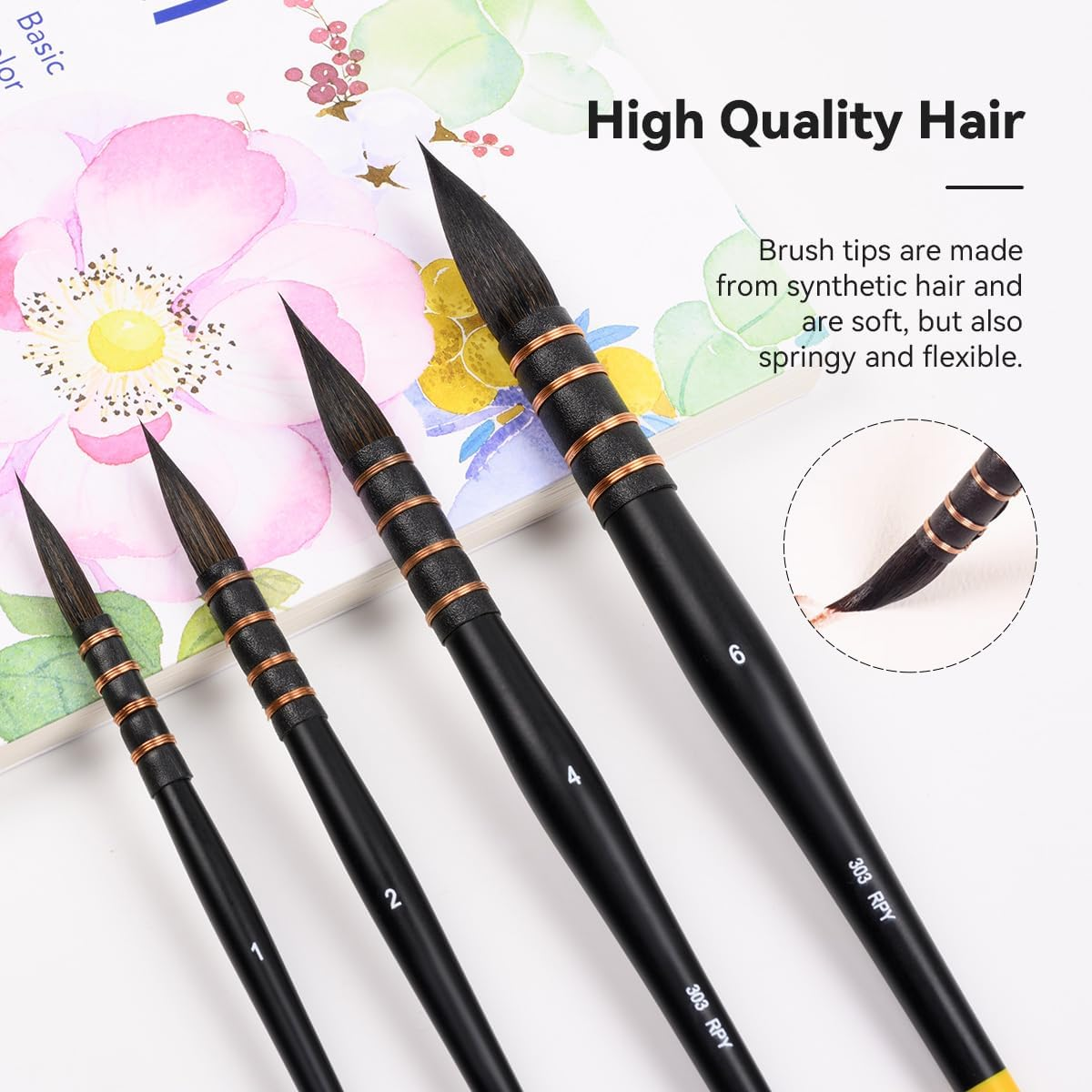 Lightwish Squirrel Watercolour Brushes Set, Paint Brushes Kit for Artists, Adults, and Hobbists, Pointed round Mop Brush for Watercolour Paint, Gouache,4 Pcs image number 3