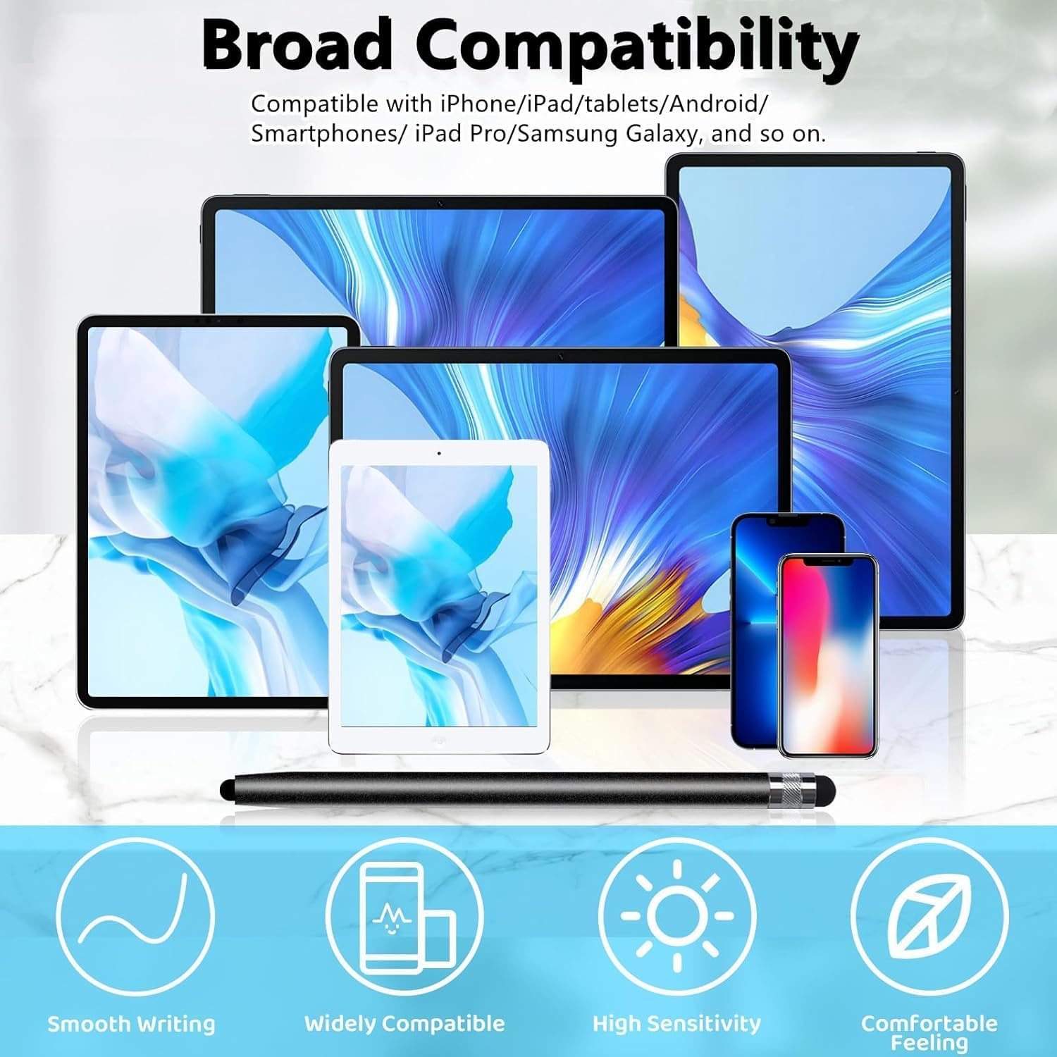 Stylus Pens for Touch Screens,2 Pack Touchscreen Pen 2 in 1 Rubber Stylus Pen for Tablets,Ipad,Iphone,Smartphones, All Universal Touch Screen Devices（Black + Silver） image number 6