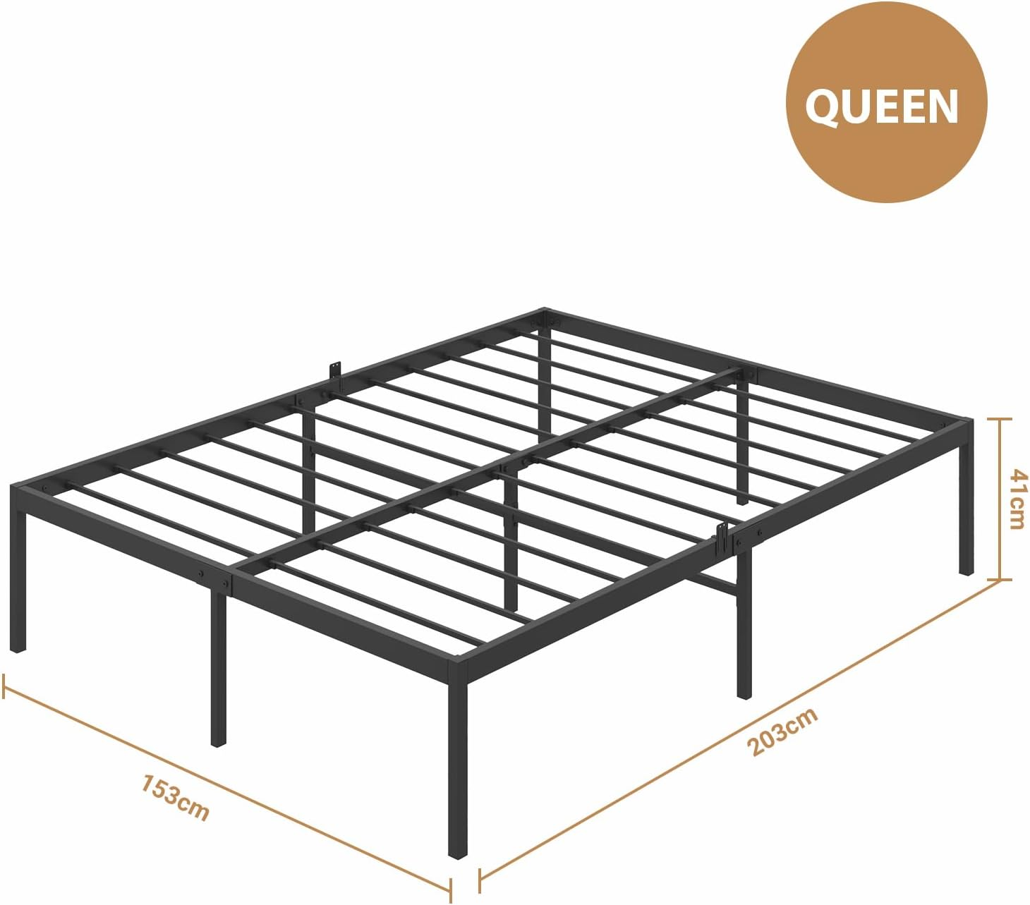 Queen Metal Bed Frame Base, 39Cm Extra Storage Space Bed with Reinforced Legs, 300Kg Weight Capacity, Bedroom Furniture, Black image number 1