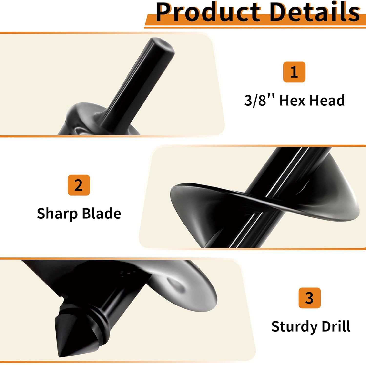 Garden Auger Drill Bit for Planting,Ground Earth Spiral,Heavy Duty Bulb Planter Tool for Post Posthole Hole Digger Plant Flower Farm Pasture Bedding Digging,Hex Drive Drill (1, 1.6" X 17"（4 * 45 Cm）) image number 4