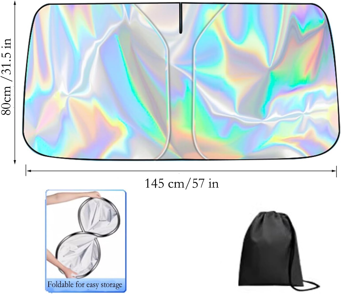 Car Windshield Sun Shade with Storage Pouch. Foldable Reflective Sun Visor Front Windshield Block UV Rays,Protection for Car Interior,Suitable for Most Cars (Large) image number 2