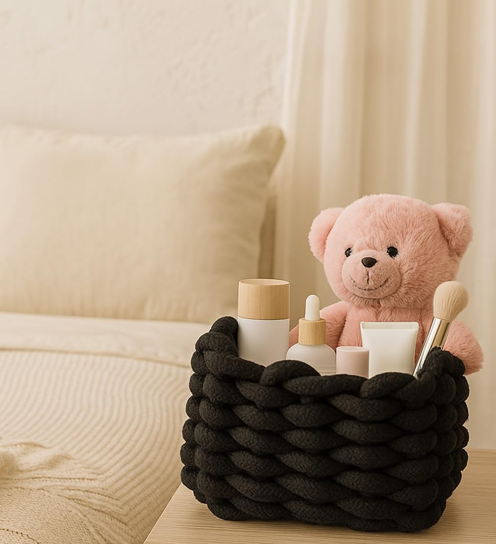 Cotton Storage Basket, Basket, Braided Basket, for Toilet Paper, Cosmetics, Toys, Home Accessories, 19 X 15 X 12 Cm, Grey, Pack of 2 image number 2