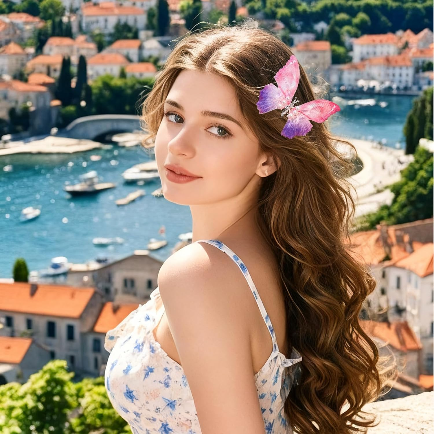 Set of 4 Butterfly Hair Clips Girls, 3D Butterfly Hair Accessories, Movable, Glitter Colour Gradient Hair Accessories, Women Children, Butterfly Hair Clip Decoration, Butterfly Clip Set for Bridal image number 1