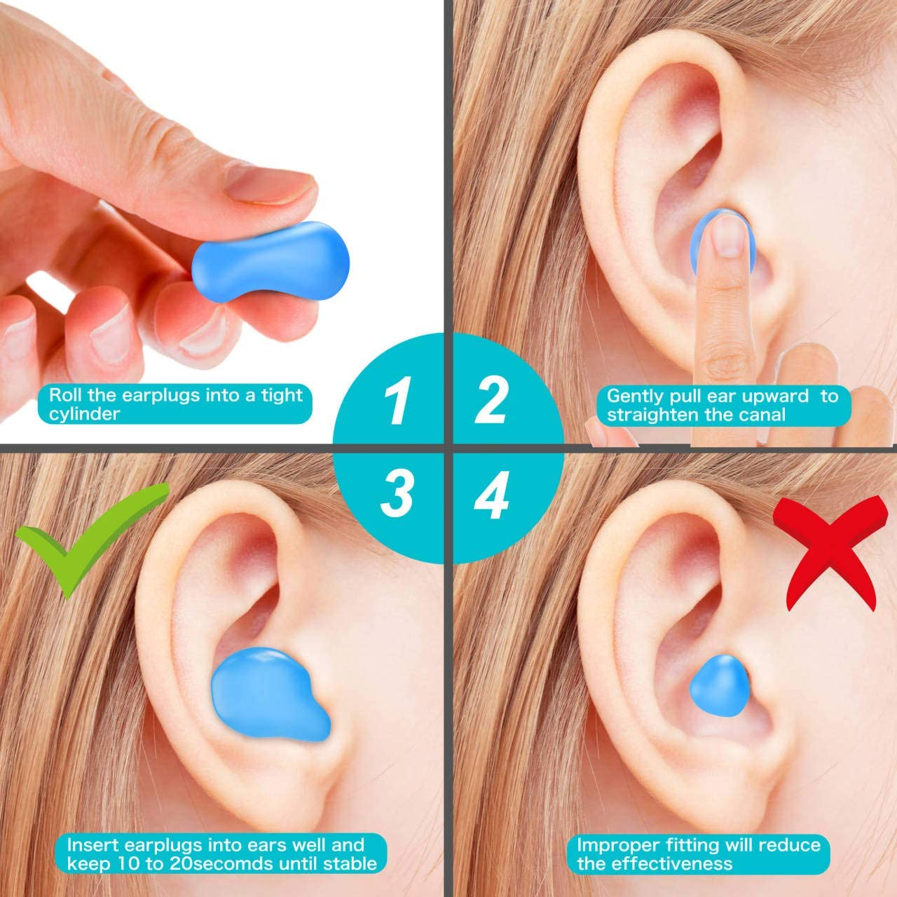 Ear Plugs for Sleeping Swimming, 54 Pair Reusable Silicone Moldable Noise Cancelling Earplugs for Shooting Range, Swimmers, Snoring, Concerts, Airplanes, Travel, Work, Studying image number 2