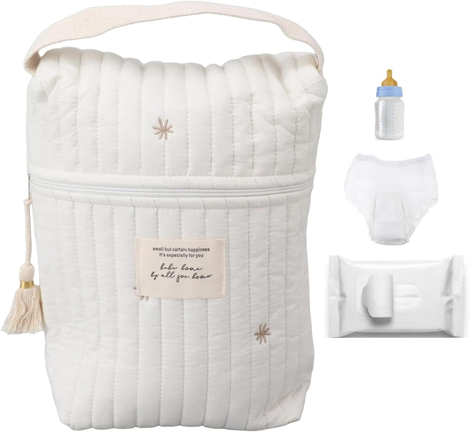 Quilted Diaper Bag, Portable Diaper Bag, Quilted Cartoon Bag, Portable Bag with Handle, Soft Storage Bag for Toy Towels image number 6