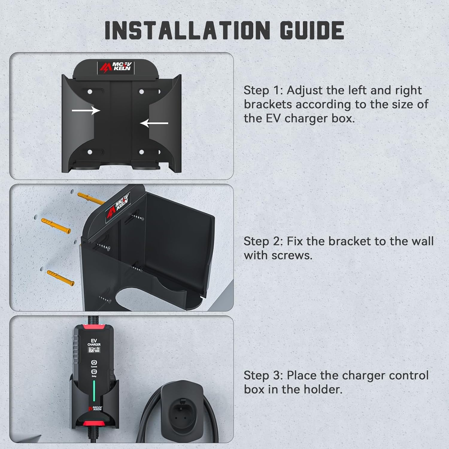 MCEVKELN Type 2 EV Charger Holder| Wall Mount EV Charging Holder, Charging Cable Organizer| Charging Station Accessories for Various Sizes, Max 13 * 9Cm image number 1