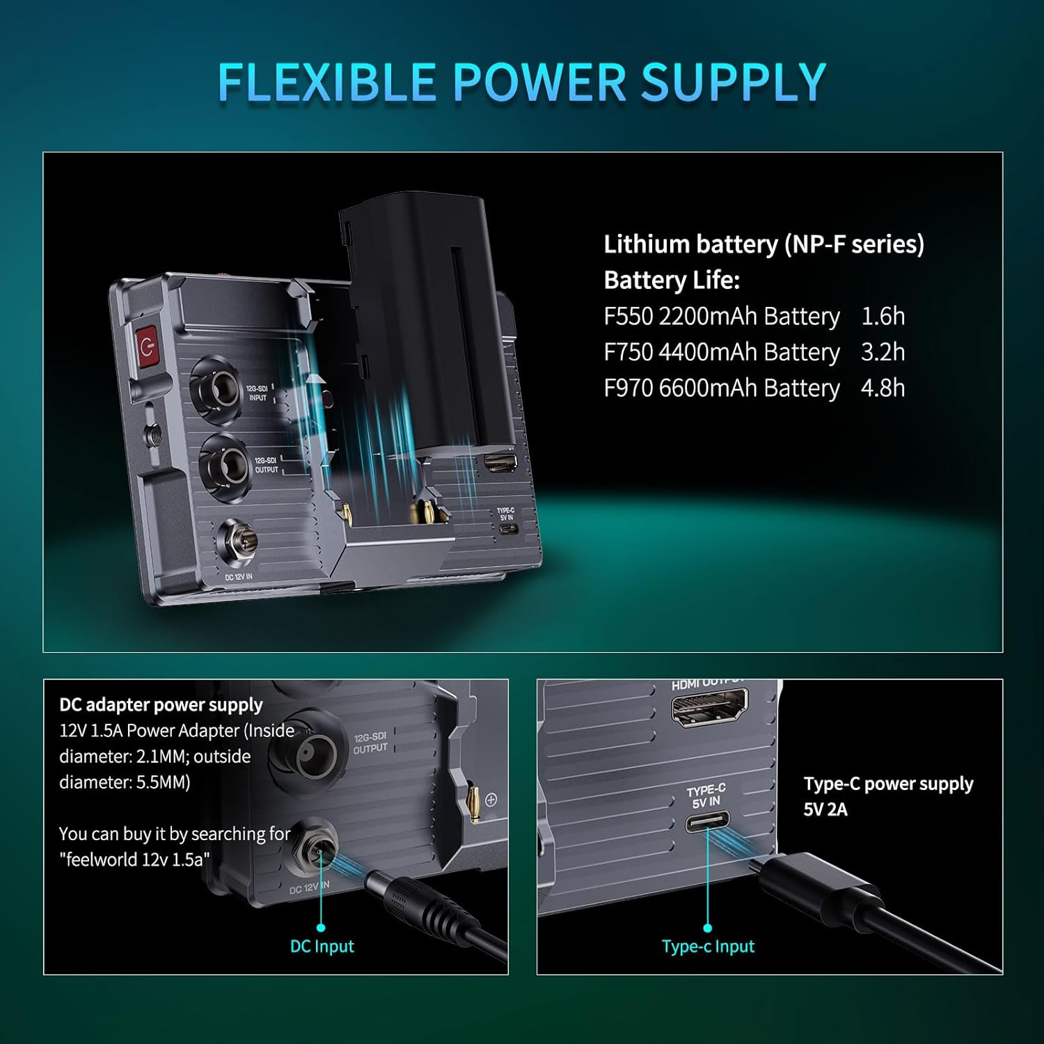 FEELWORLD H5 5.5 Inch 1200Nit 12G-SDI Touchscreen Camera Field DSLR Monitor 3D LUT Out Waveform HDR image number 4