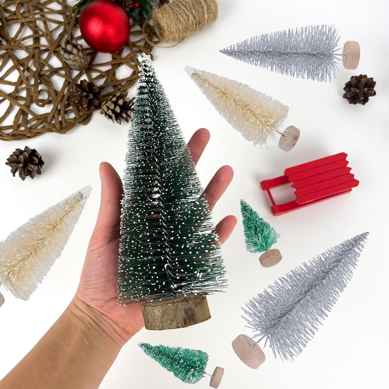 CCINEE 30Pcs Sisal Frosted Mini Christmas Trees, Miniature Christmas Bottle Brush Trees Plastic Pine Tree for Crafts Home Tabletop Decorations image number 4
