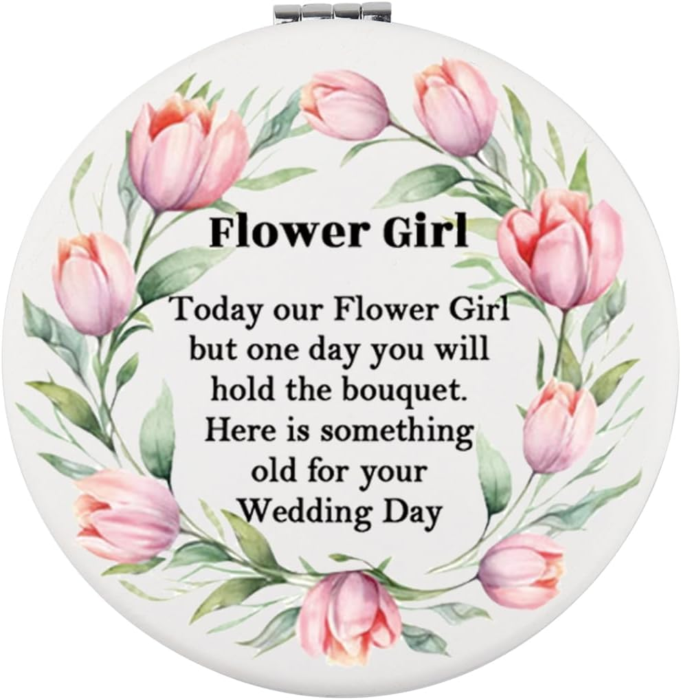 WUSUANED Flowers Girl Makeup Mirror Proposal Gifts Wedding Party Gifts Bridesmaid Mirror Mother of the Bride Gift (Flower Girl Mirror White) image number 6