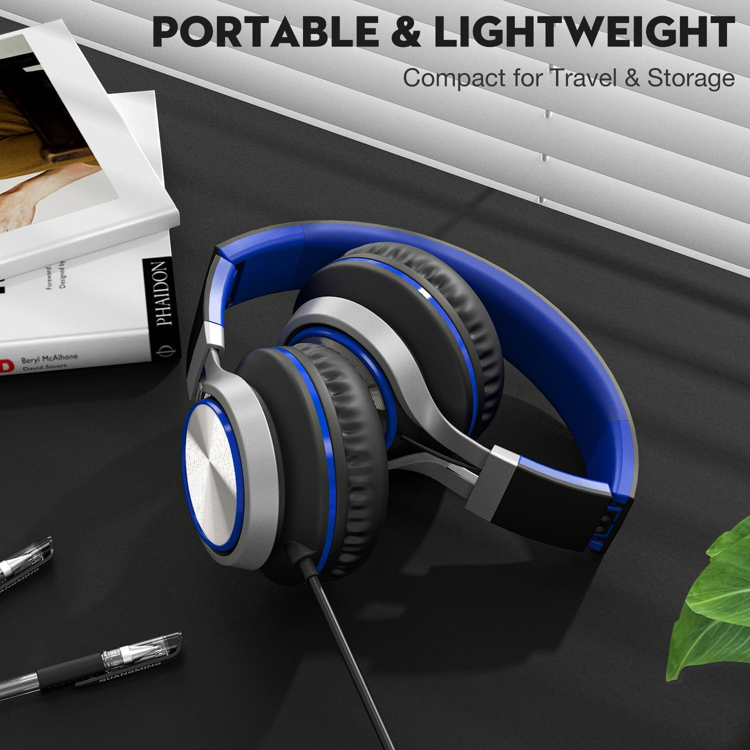 Upgraded USB Type C Wired Headphones, Foldable Over-Ear Headphones with Mic and Volume Control, Hi-Fi Stereosound for Adults/Teens/Toddlers/Tablets/Travel(Blue) - Red image number 4