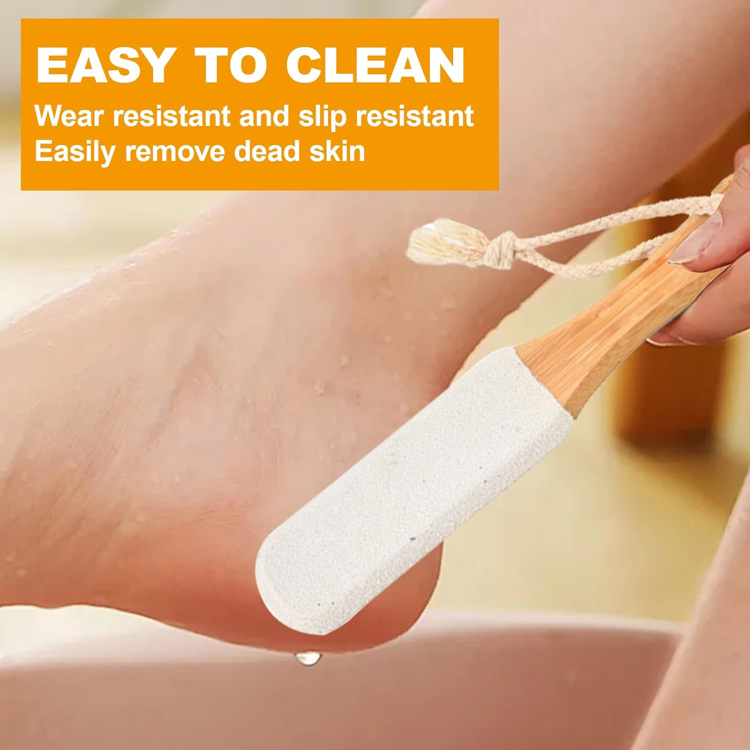 Foot Stone - Pumice Stone Exfoliating Pedicure Rasp, Wooden Handle Foot Scrubber, Callus Remover, Dead Skin Remover, Foot File for Healthy, Smooth Feet (White) image number 6