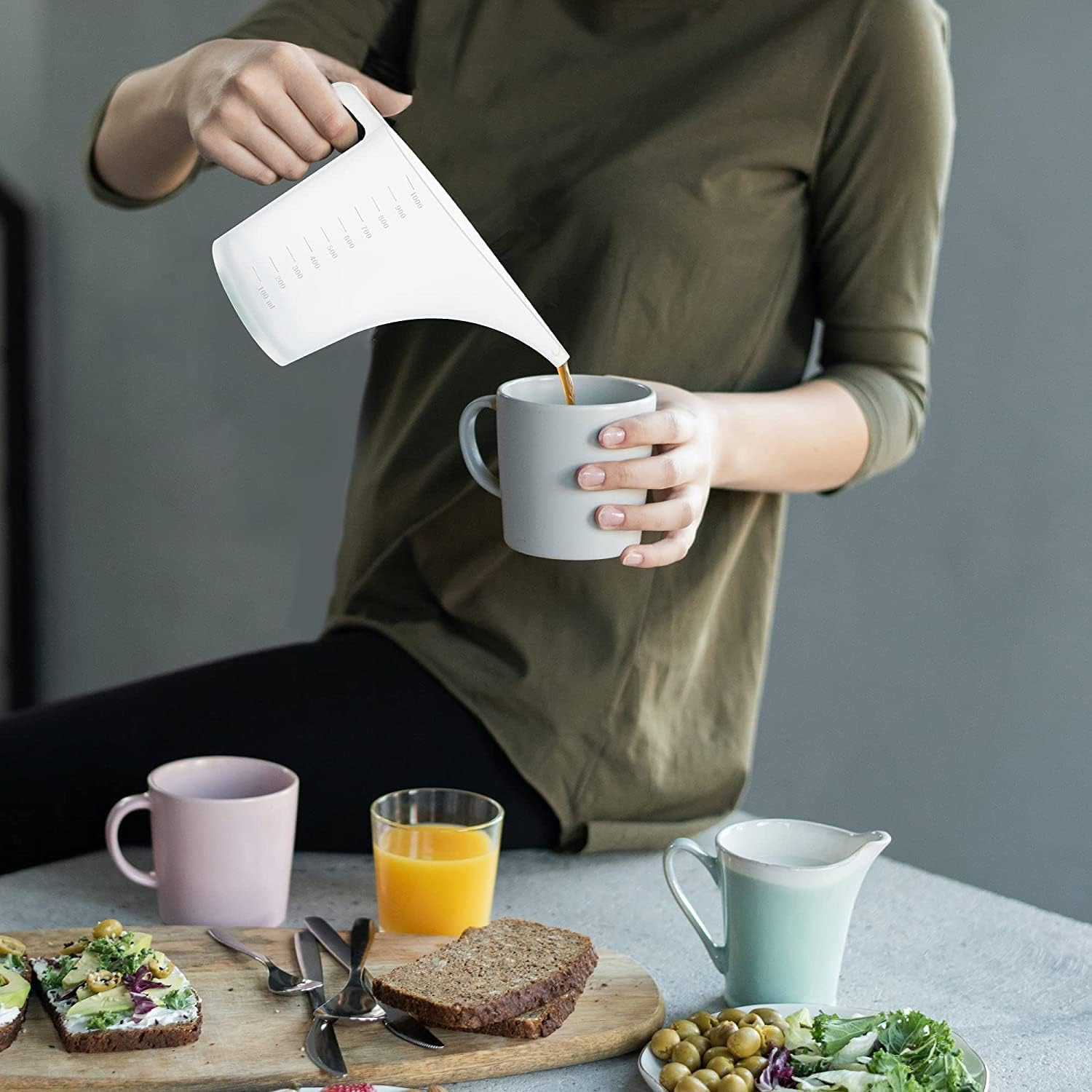 6 Pack Measuring Funnel Pitchers, 1000Ml Large Capacity Easy Pour Measuring Cup with Long Spout for Soap Cakes Making, Filling Muffin Pans, Bakeware Molds, Oils, Fluids (33OZ) image number 1