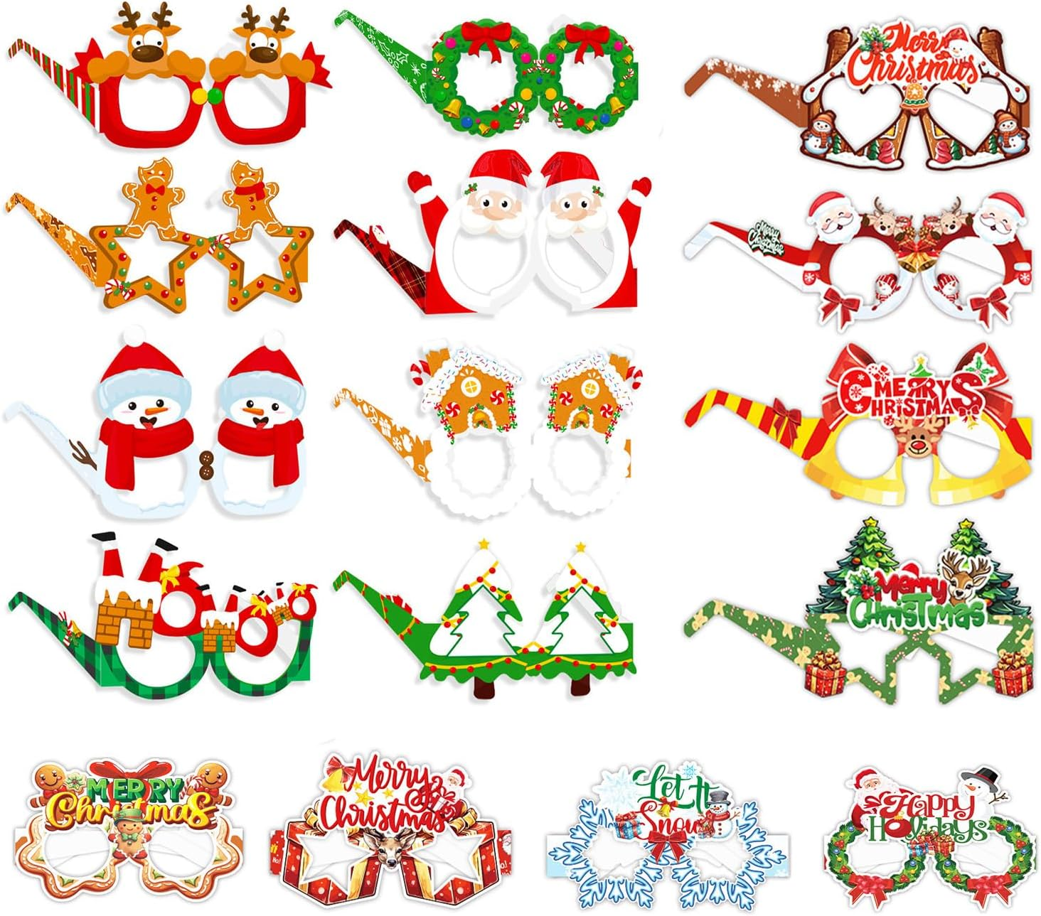 16 Pcs Xmas Glasses Party Decorations Favors Costume Eyeglasses Accessories Funny Eyewear for Kids Adults Holiday Gifts Supplies Photo Props image number 5